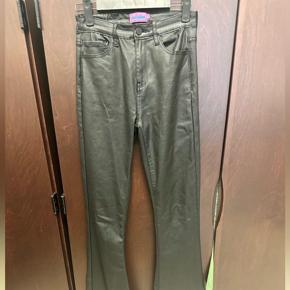 Edikted Luna Faux Leather Flare Jeans